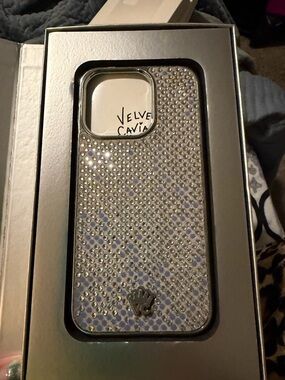 Velvet Caviar Silver Crystal Phone Case with Rhinestone Detail Missing Some CZs